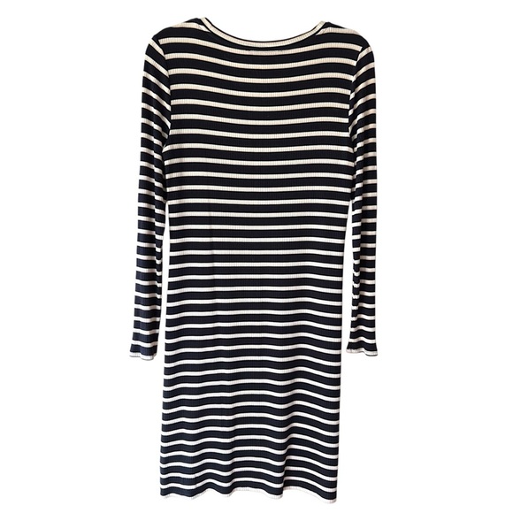 LOFT | NWOT BLACK WHITE PINK STRIPED MIDI DRESS LONG SLEEVED | SIZE: 6 - Picture 6 of 10